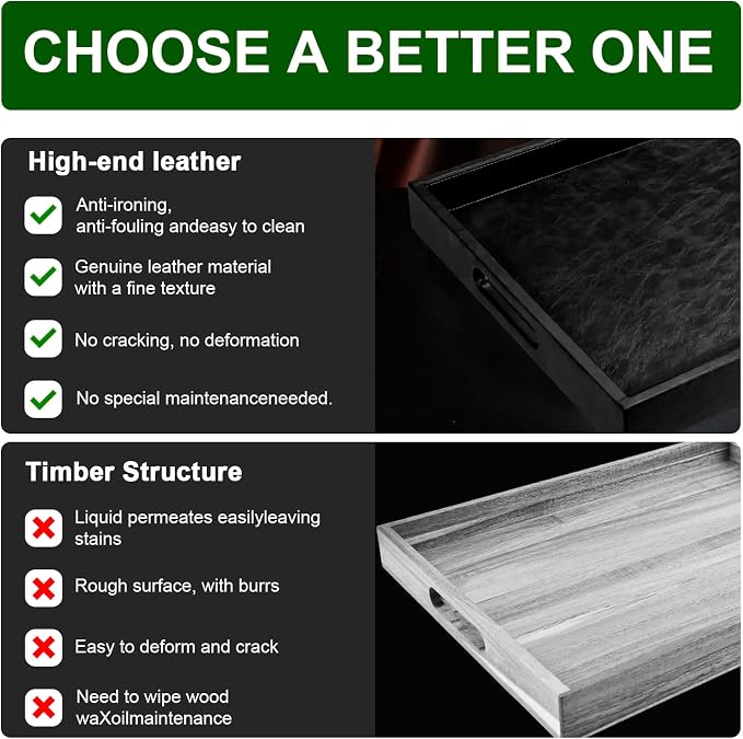30 x 24 inches Rectangle Leather Ottoman Serving Tray - Image 5