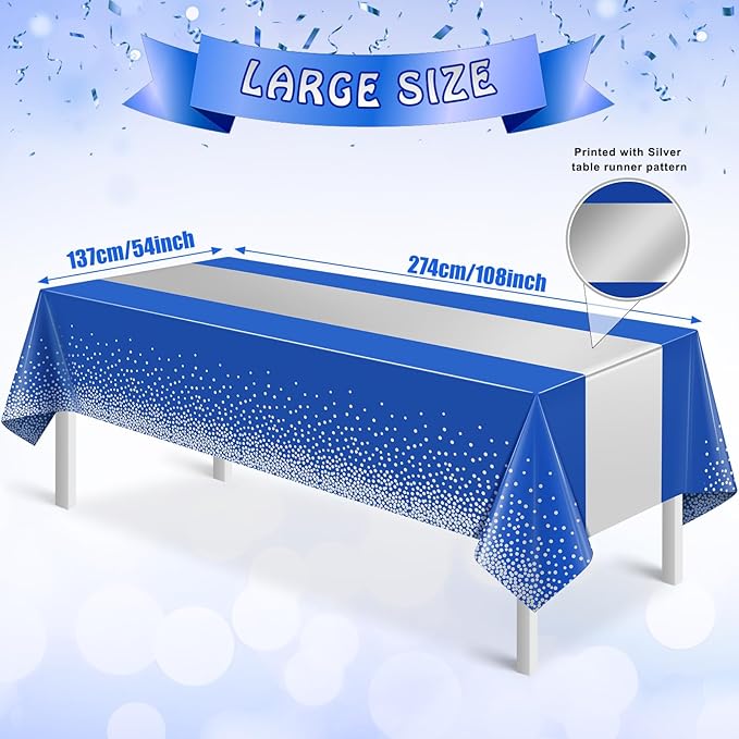 1Pcs Blue Silver Tablecloth Party Decorations, Plastic Royal Blue Table Cloth - Image 3
