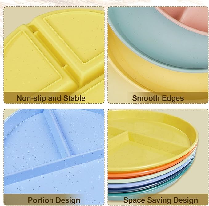 Divided Plates for Adults, Unbreakable Portion Control Plate Sectioned - Image 7