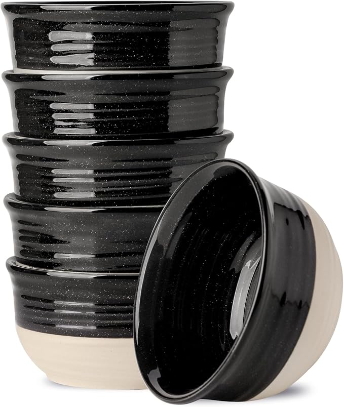HASENSE Ceramic Cereal & Soup Bowls Set of 6, 20 Oz Black & Beige Stackable by Hasense