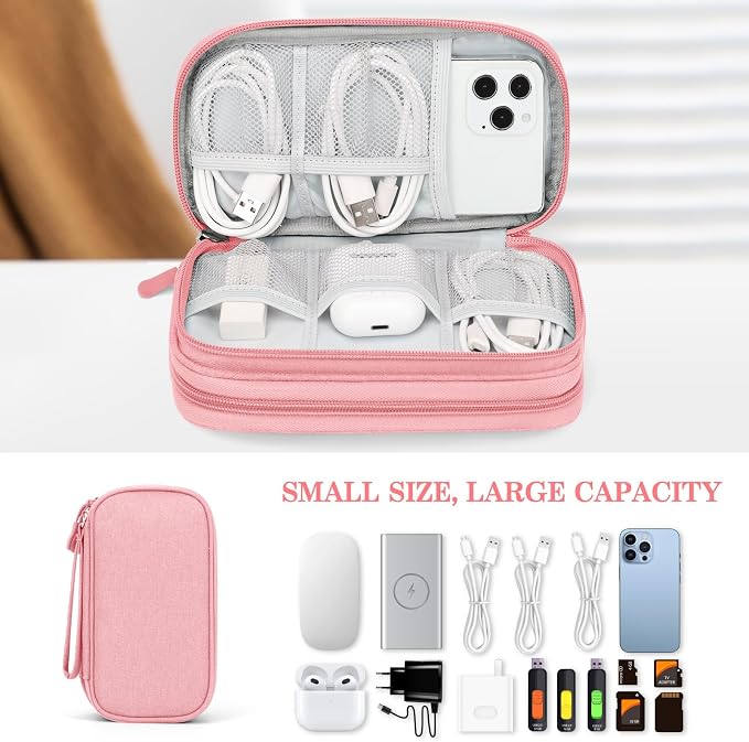 FYY Electronic Organizer, Travel Tech Pouch Bag, Cable Organizer Pink | Wrist - Image 6