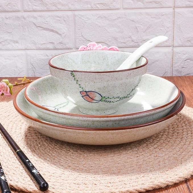 4-Piece Ceramic Dinnerware Set, Japanese Hand-painted Tableware set, A Good - Image 2