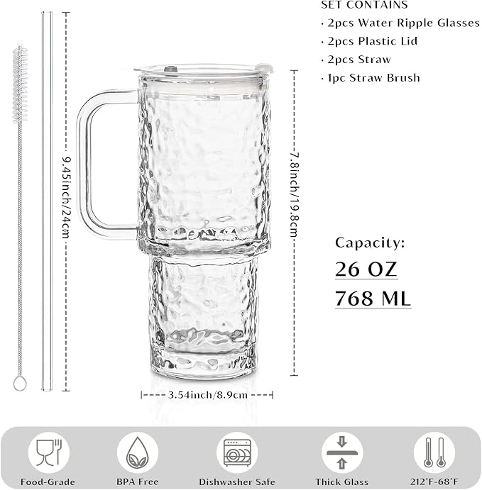 INSETLAN 24 oz Water Ripple Glass Tumbler - Image 2