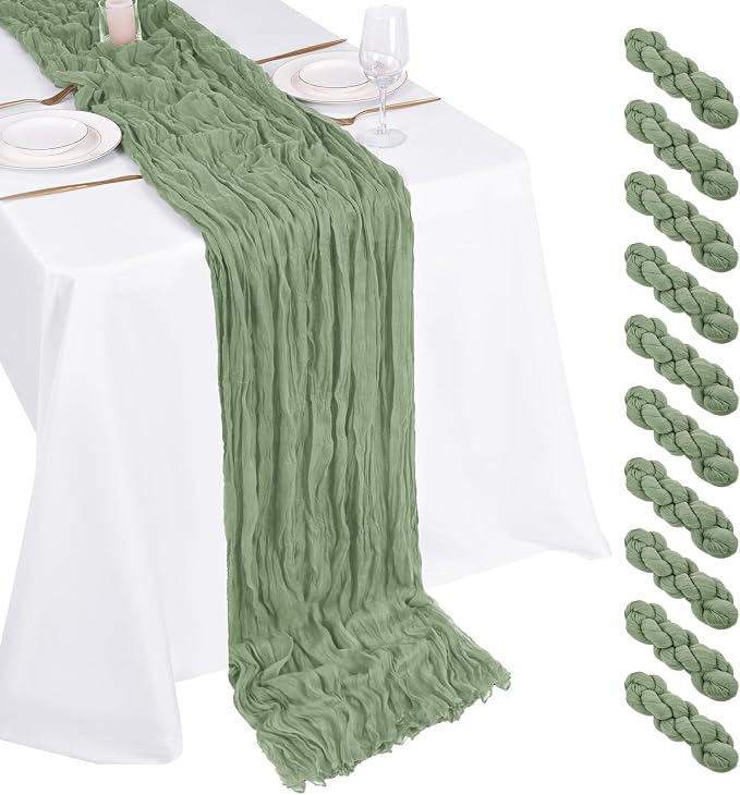 10 Pack Sage Green Cheesecloth Table Runner 17x108 Inch Boho Gauze Cheese Cloth by Unknown