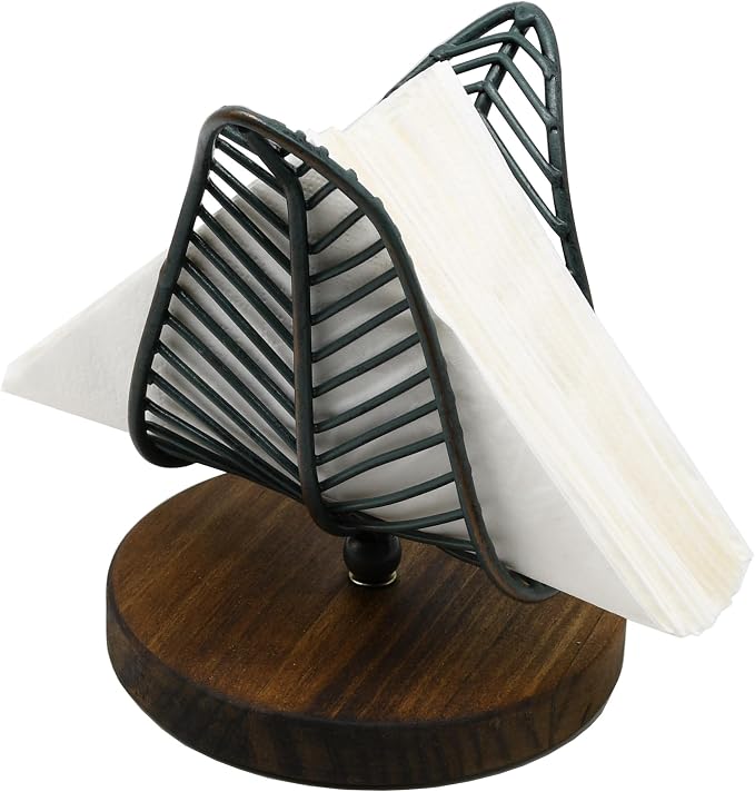 OwlGift Freestanding Modern Napkin Holder w/Golden Turquoise Wrought Iron Leaf - Image 4