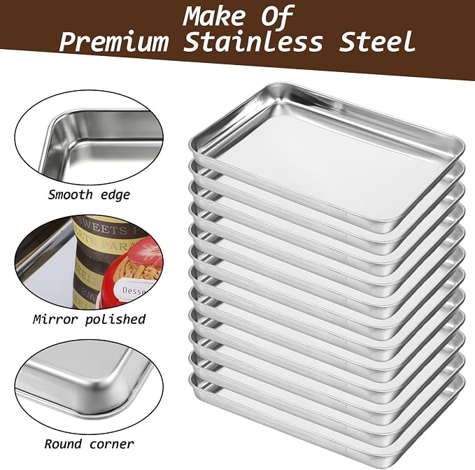 12 Pack Stainless Steel Plates Metal Plates Metal Food Tray Plate Small Baking - Image 3
