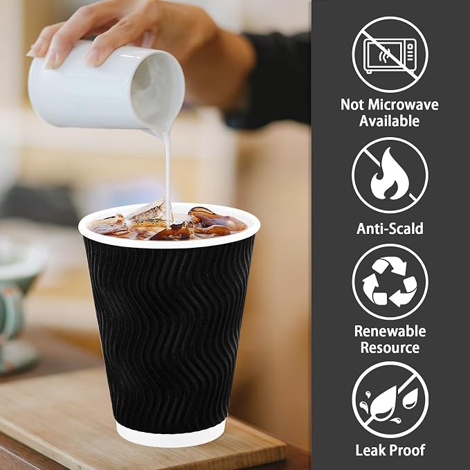 Lamosi 100 Pack Coffee Cups 12 oz, Disposable Paper Coffee Cups No Lids | - Image 3