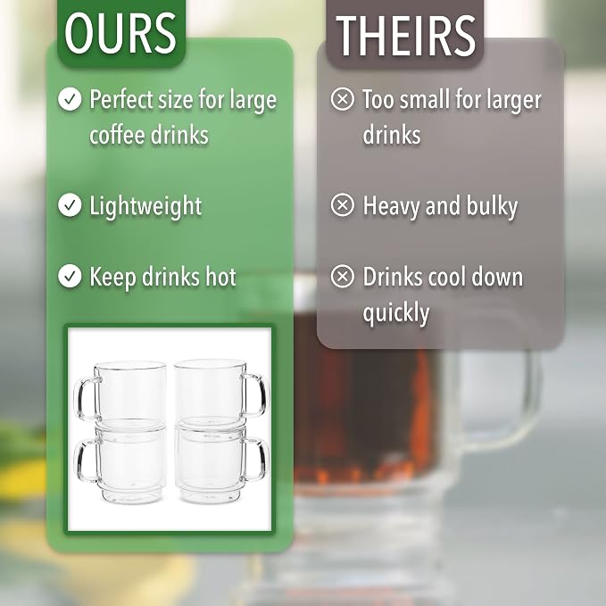 BTaT- Double Walled Stackable Glass Coffee Mugs, 8 oz, Glass Coffee Cups - Image 6