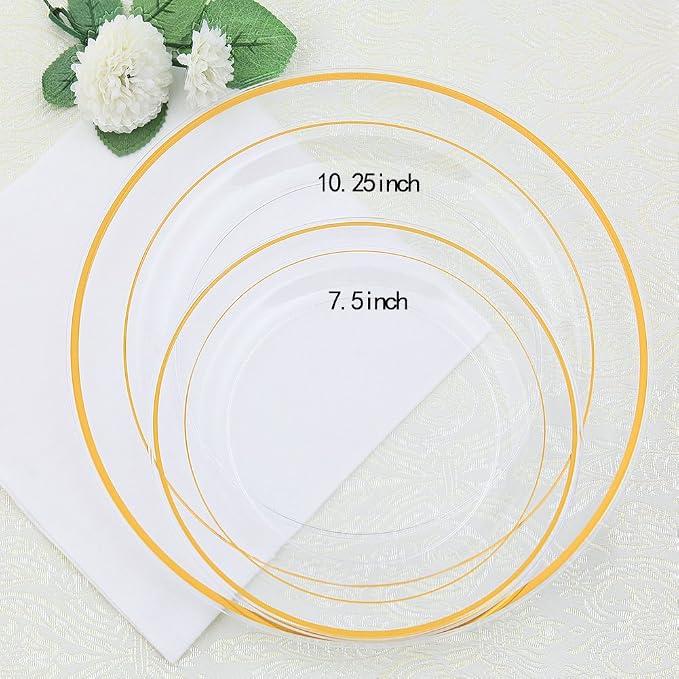60 Pcs Clear Gold Plastic Plates, Premium Disposable Party Plates | Clear and - Image 2