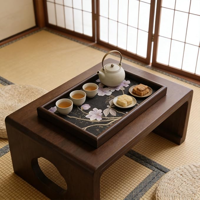 Wooden Valet Tray with Floral Base - Image 5