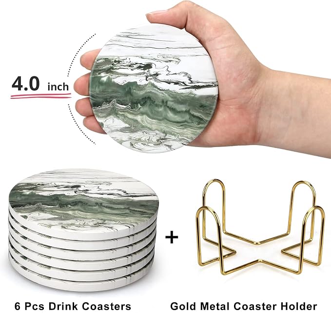 6 Pcs Green Ceramic Coasters - Image 3