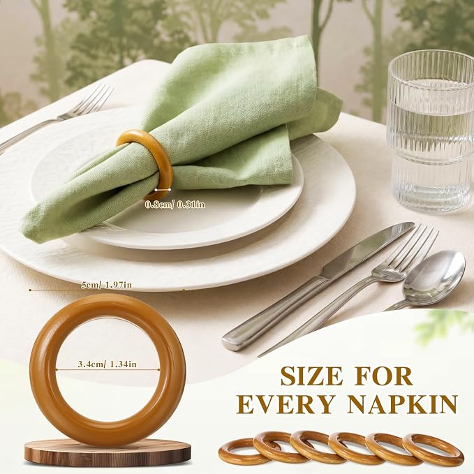 Thenshop 50 Pcs Decorative Wooden Napkin Rings Bulk Exquisite Round Dining - Image 2