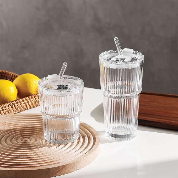 Ribbed Glass Tumbler Drinking Glasses - Image 9