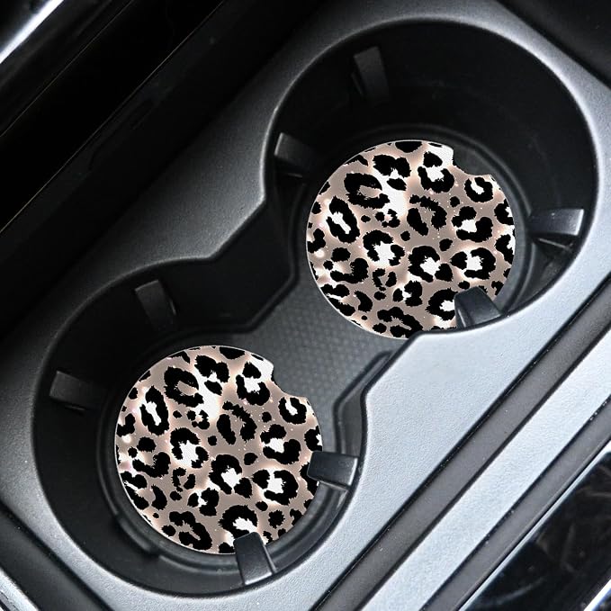 2pcs Cute Leopard Print Car Coasters, Absorbent Universal neoprener Cup Holder - Image 3