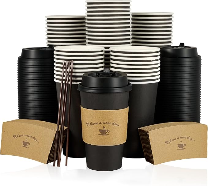 LITOPAK 100 Pack 16 oz Paper Coffee Cups by LITOPAK