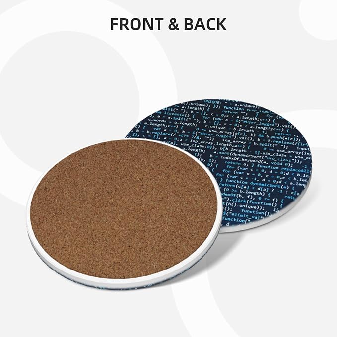 Coding Code Coasters Set of 4, Absorbent Ceramic Drink Coasters Cup Mat - Image 2
