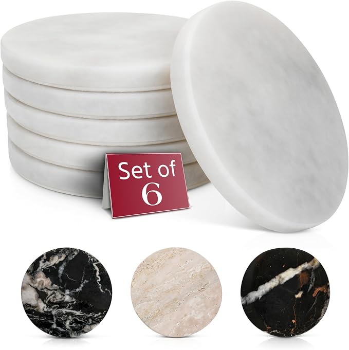 Gusto Nostro White Marble Coasters Set of 6 by GustoNostro