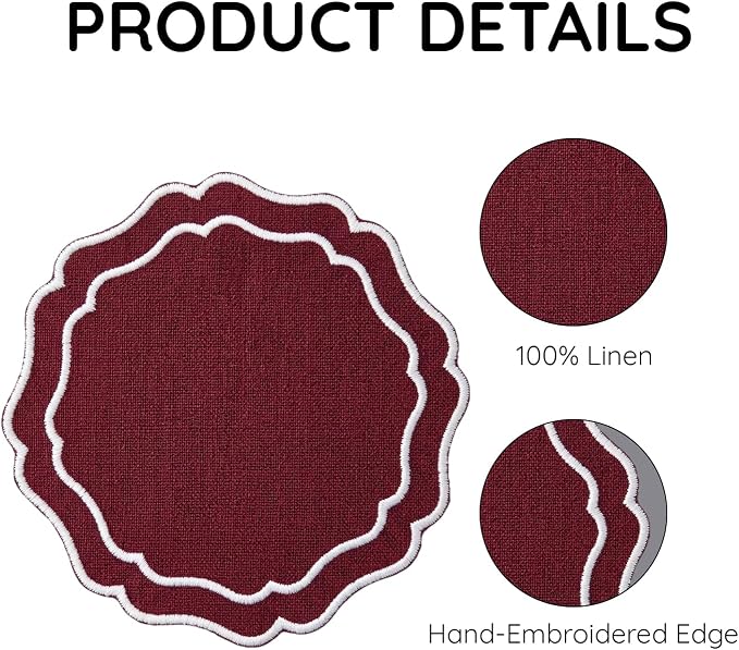 Linen Coasters for Drinks, 4.5 inch, Cinnabar | Absorbent Linen Drink Mats - Image 4