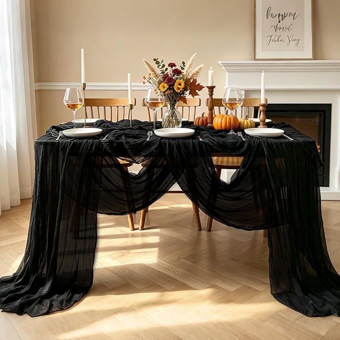 3Pcs Black Table Runner, 10FT Black Cheesecloth Halloween Table Runner - Image 7