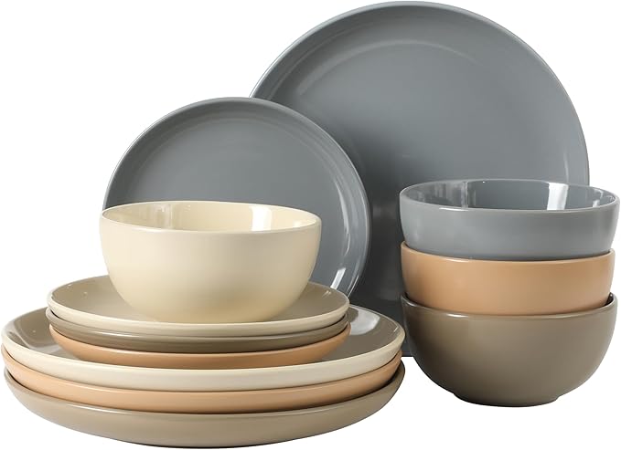 Gibson Home Rockaway 12 Piece Plates and Bowls Matte Outside/Shiny Inside Glaze by GibsonHomewares