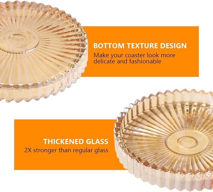 VIBRATITE 4 Inch Glass Coasters Set of 4, Amber Round Drink Coasters | - Image 3