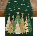 Christmas Table Runner 13x48 Inch, Xmas Trees Snowflakes Holiday Decorative by GEEORY