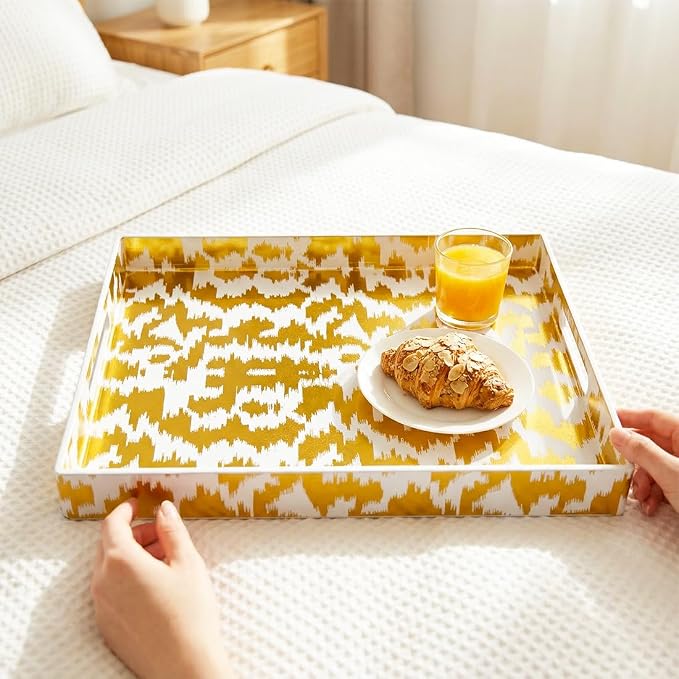 White & Gold Glitter Abstract Serving Tray - Image 3