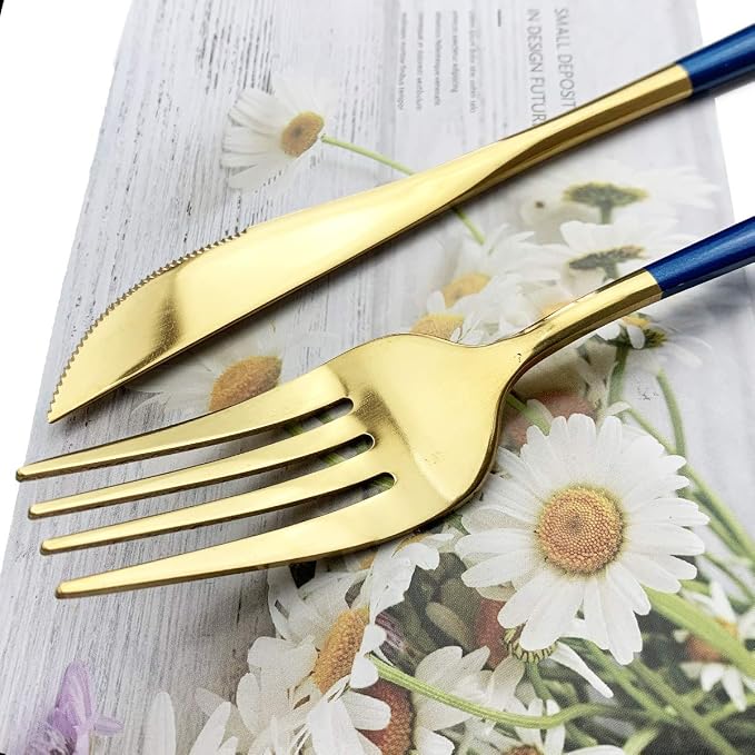 JASHII Blue Gold Silverware Set, 20-Piece Stainless Steel Satin Finish Flatware - Image 7