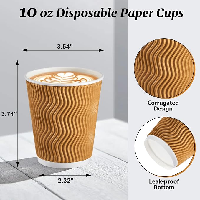 Clawsoff 120 Pack 10 oz Insulated Disposable Paper Coffee Cups Champagne | - Image 2
