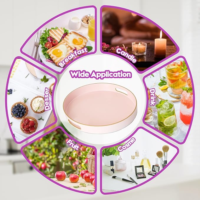 Gifturbo Matte Pink Decorative Serving Tray, Round Serving Trays - Image 6