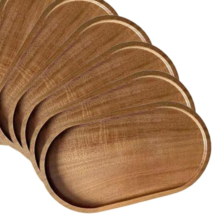 Solid Acacia Wood Serving Trays 12 Pcs Rectangular Platter | 10 In Oval Plates - Image 3