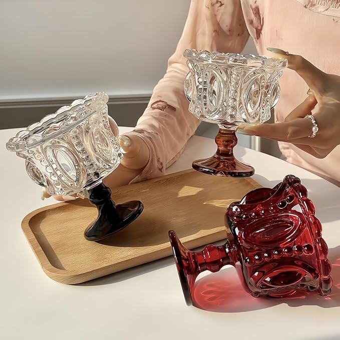 Carnival Glass Vintage Footed Dessert Cups Set of 2, 9oz Embossed Goblet - Image 6