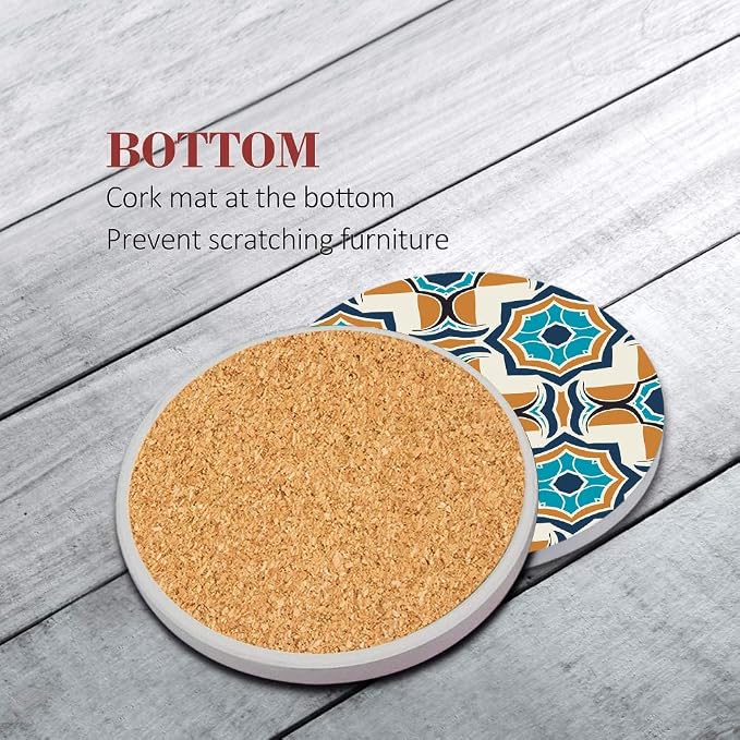 Coasters for Drinks, Ceramic Stone Moroccan Spanish | Ornate Absorbent Round - Image 5