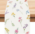 Bonhause Spring Floral Leaves Table Runner 13x72 Inch Colorful Wildflowers by Bonhause