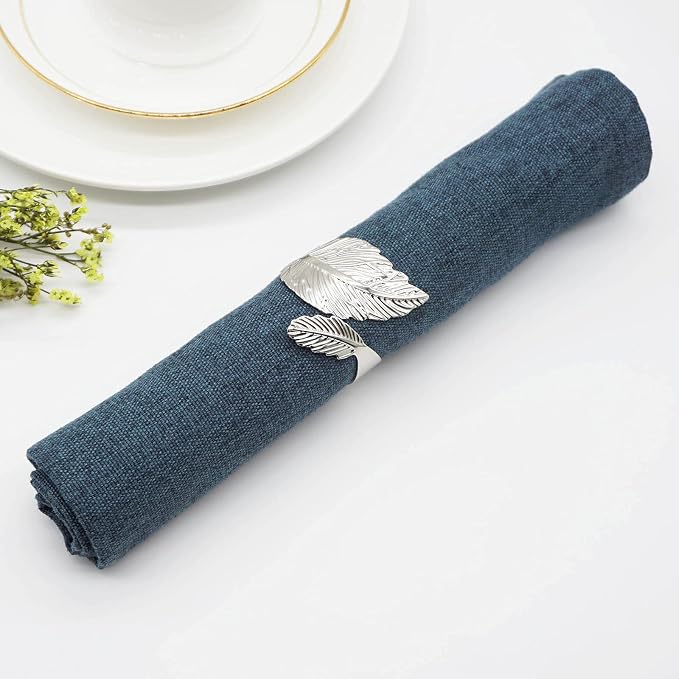 Silver Leaf Napkin Rings Set of 12, Leaves Napkin Rings - Image 5