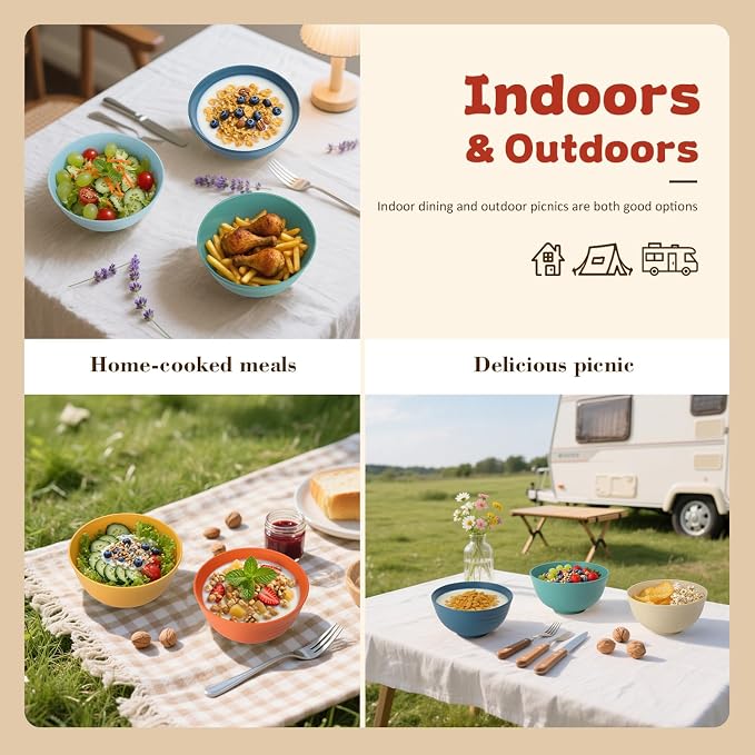 Wheat Straw Camping Bowls Sets of 6, Unbreakable 26oz Lightweight Bowls Sets - Image 5