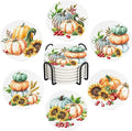Drink Coasters for Drinks Set of 6, Autumn Pumpkins Sunflower and Berries by Ansouyi