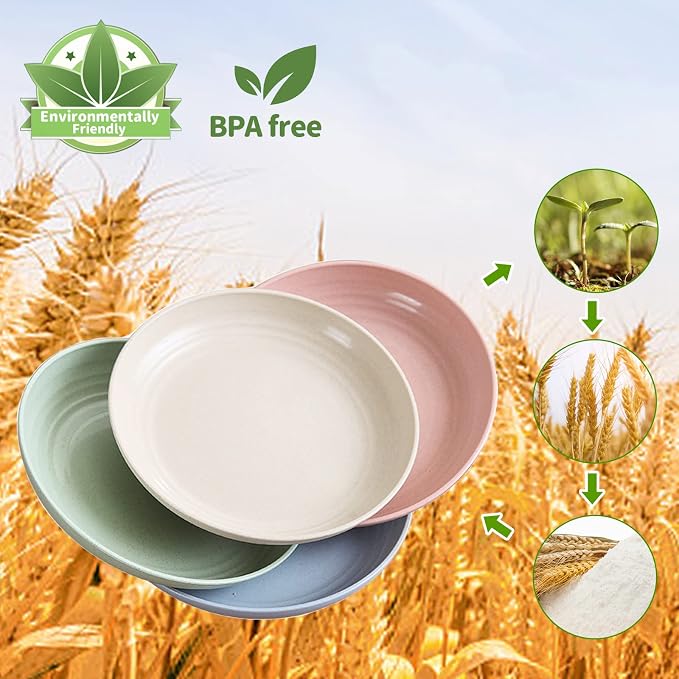 Mfacoy 6 Pack Unbreakable Dinner Plates, 10 Inch Wheat Straw, Reusable Deep - Image 2