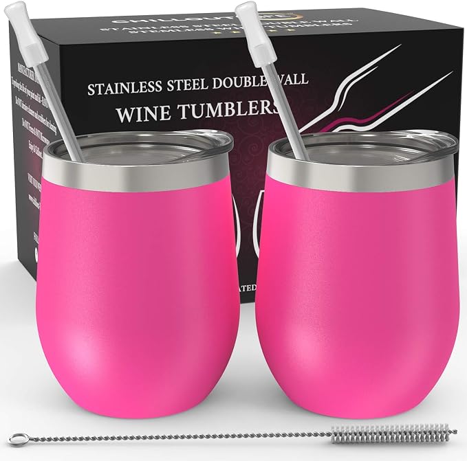 CHILLOUT LIFE 12 oz Stainless Steel Wine Tumblers 2 Pack by CHILLOUTLIFE