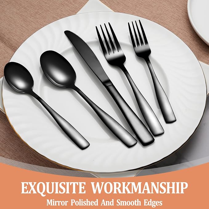 40 Pcs Black Silverware Set, Stainless Steel Flatware Set - Image 4