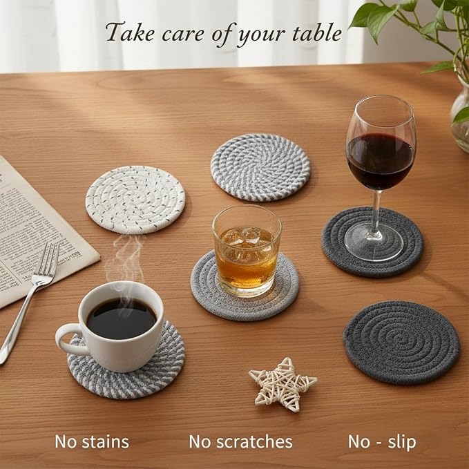 Drink Coasters Set of 8 with Holder, Cotton Woven | Absorbent cotton woven - Image 3