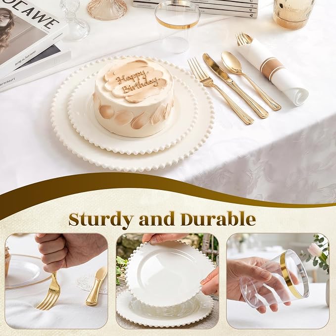 350pcs Plastic Dinnerware Set Ivory 50 Guests - Image 6
