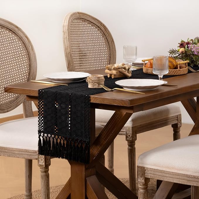 DeZerlor Boho Macrame Table Runner Spring Easter Farmhouse Woven Table Runner - Image 3