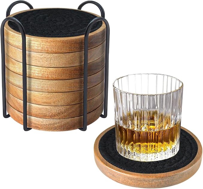 Eykao Wood Coasters for Drinks, Absorbent Coaster Sets of 8, Woven Drink by Eykao