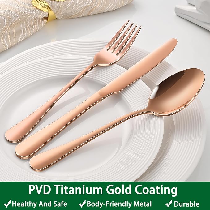 Rose Gold 30-Piece Flatware Sets Service - Image 6