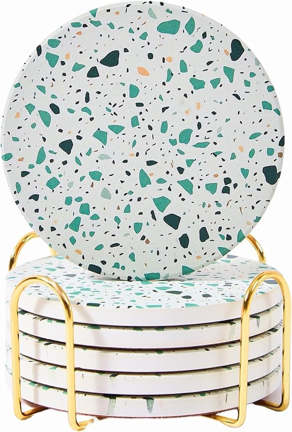 Terrazzo Coasters Set of 6, Colorful Boho Absorbent Ceramic Coasters | Speckled by ilohaus