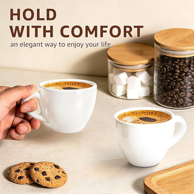 Pilnocok Ceramic Espresso Cups Set of 2, 6 oz White Small Coffee Mugs | - Image 6