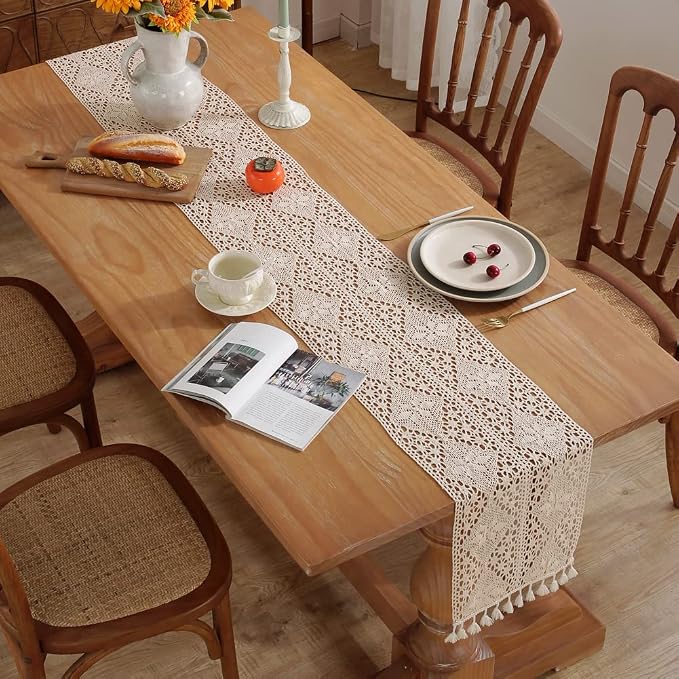 meioro Crochet Lace Table Runner, 12x72 Inch Boho Cotton Table Runners - Image 2