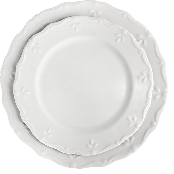 Elama Henryi 18 Piece Embossed Rim Detail Porcelain White Dinnerware Set - Image 3