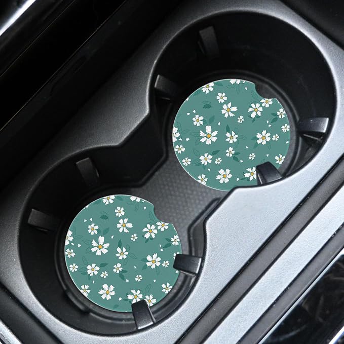 2pcs Cute Blue Flowers Car Coasters, Absorbent Universal neoprener Cup Holder - Image 3